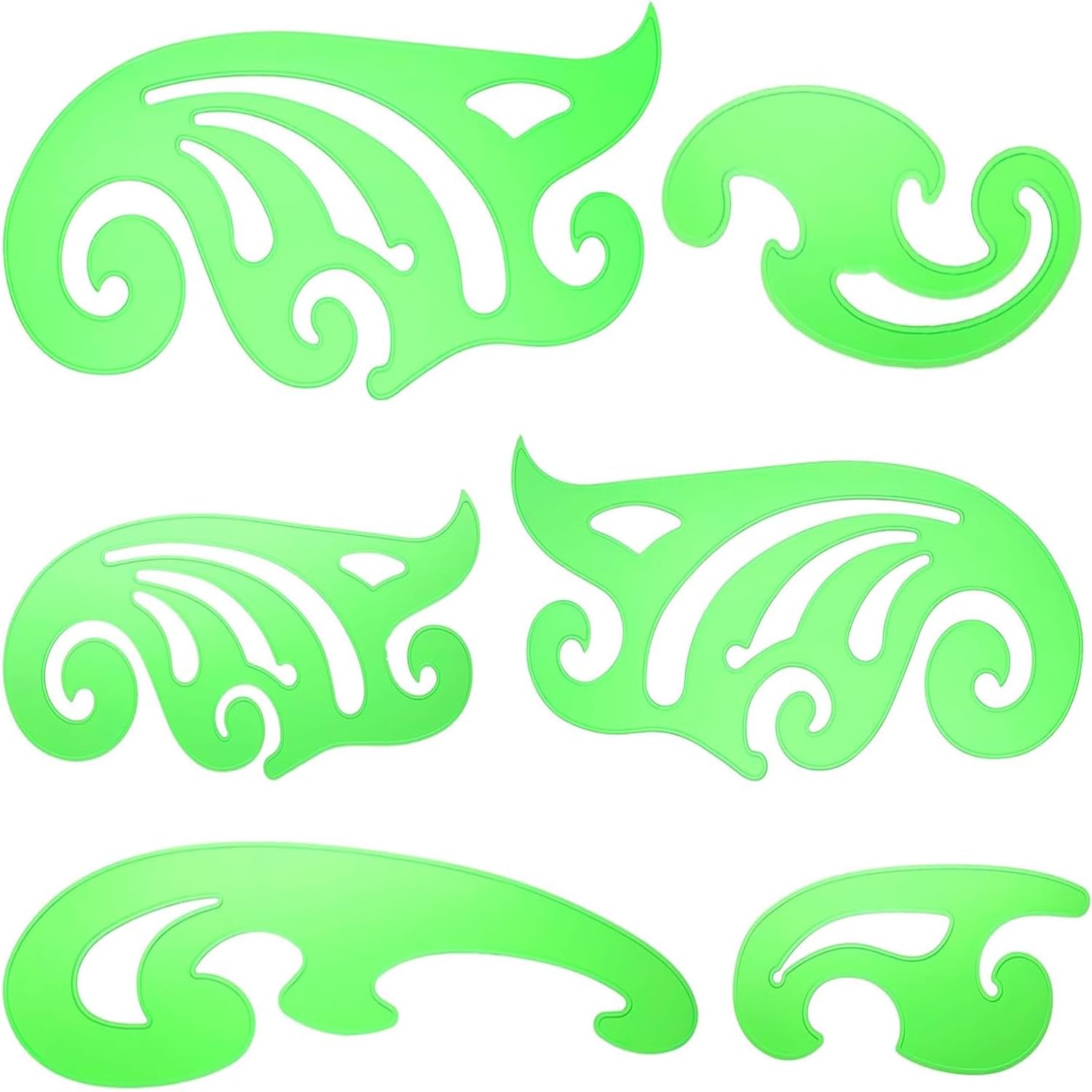 Zheigaoxea 6 PCS Plastic French Curve Ruler, Multi-Function French Curves for Drawing Template, 6 Sizes Comic Template Tool Set for Drawing（Green）