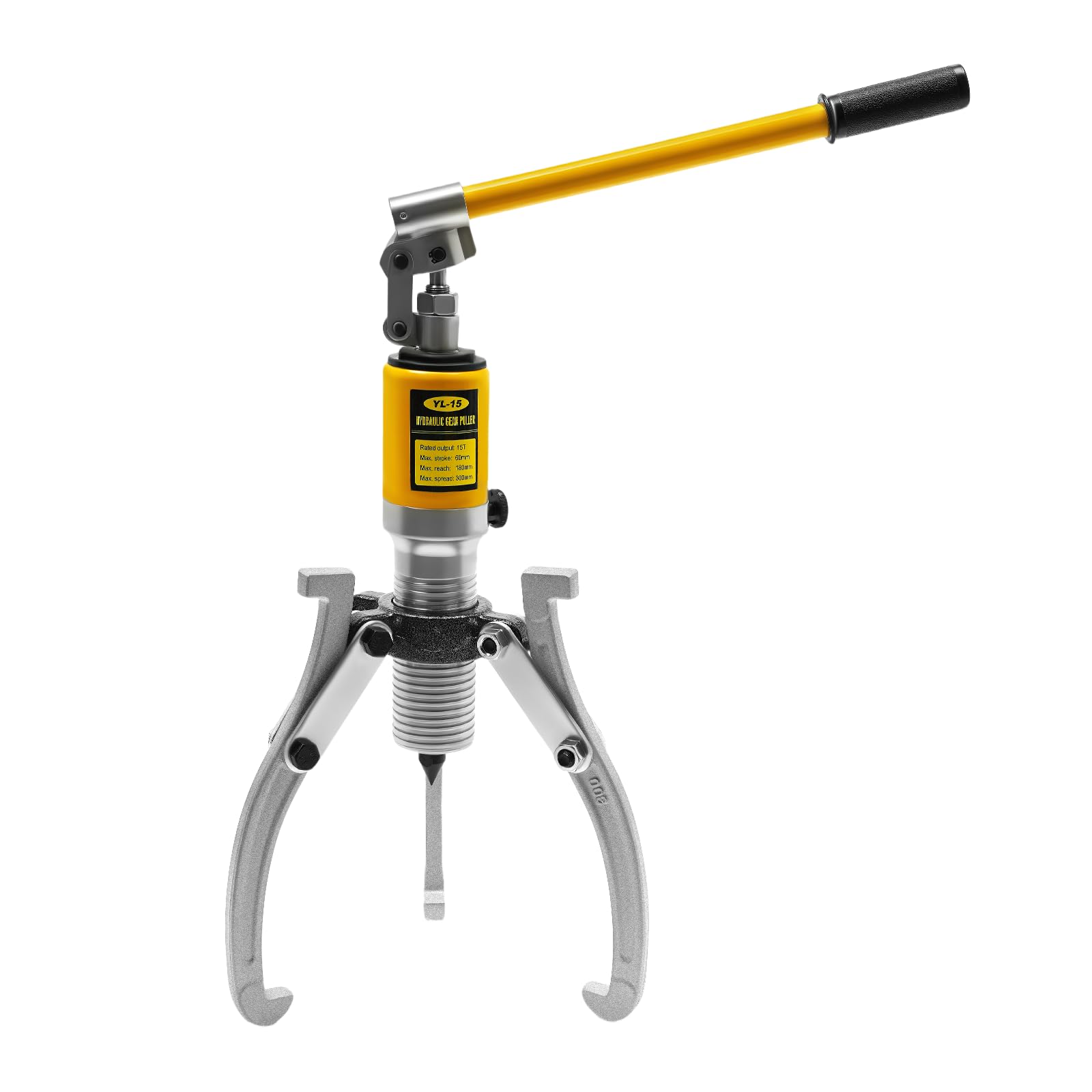 Extractor de engranajes hidráulico de 15 toneladas, acero al carbono, 3 garras, manual, 300mm de distancia de separación, 180mm de alcance, 60mm de carrera, con caja de herramientas, para