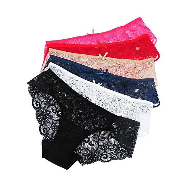 Sunm Boutique 6 Pack Womens Underwear Invisible Seamless Bikini Lace Underwear Half Back Coverage Panties Multicoloured