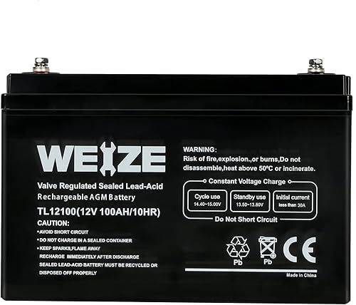 Miniatura 5 de WEIZE Batería de ciclo profundo de 12 V 100 Ah, batería de tamaño de grupo 31 para RV, solar, camping, cabina, sistema marino y fuera de la red,