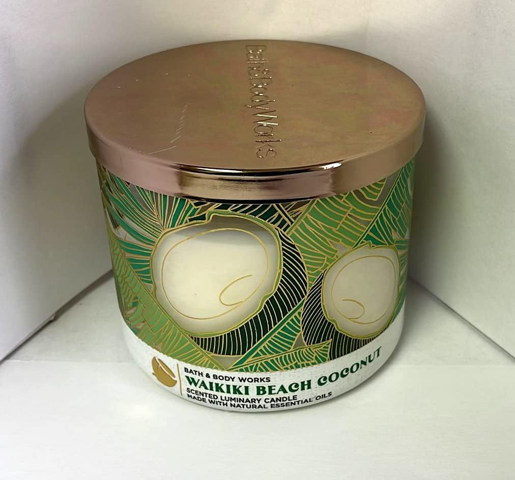 Bath & Body Works, White Barn 3-Wick Candle w/Essential Oils - 14.5 oz - 2022 Spring Scents (Waikiki Beach Coconut)