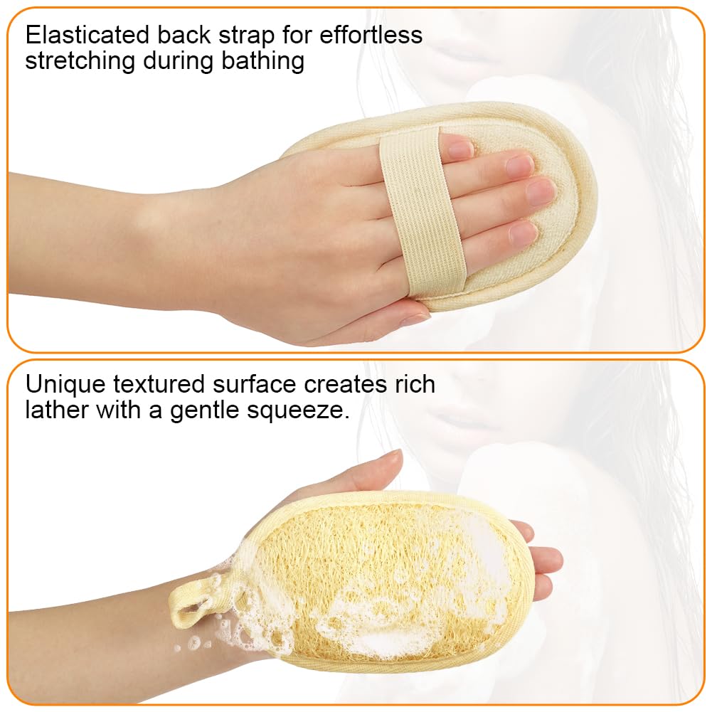 AOOWU Éponge Loofah Naturel, 4PCS éponges naturelles exfoliantes pour le corps, sangle de bain en luffa avec coussinet éponge Luffa, Loofah Back Scrubber pour Spa, Cuisine, Visage Corps, le Bain