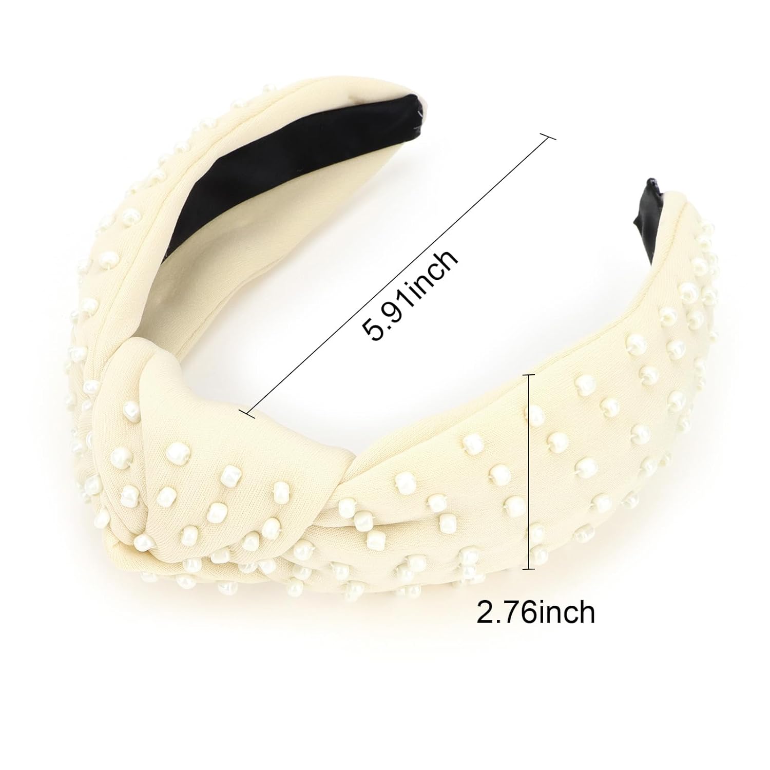 YISSION 1PC Pearl Knotted Headband for Women Non Slip Beaded Headband Wide Pearl Headbands Jeweled Embellished Hairband Off-white Head Band Hair Accessories for Women Girls - Image 5