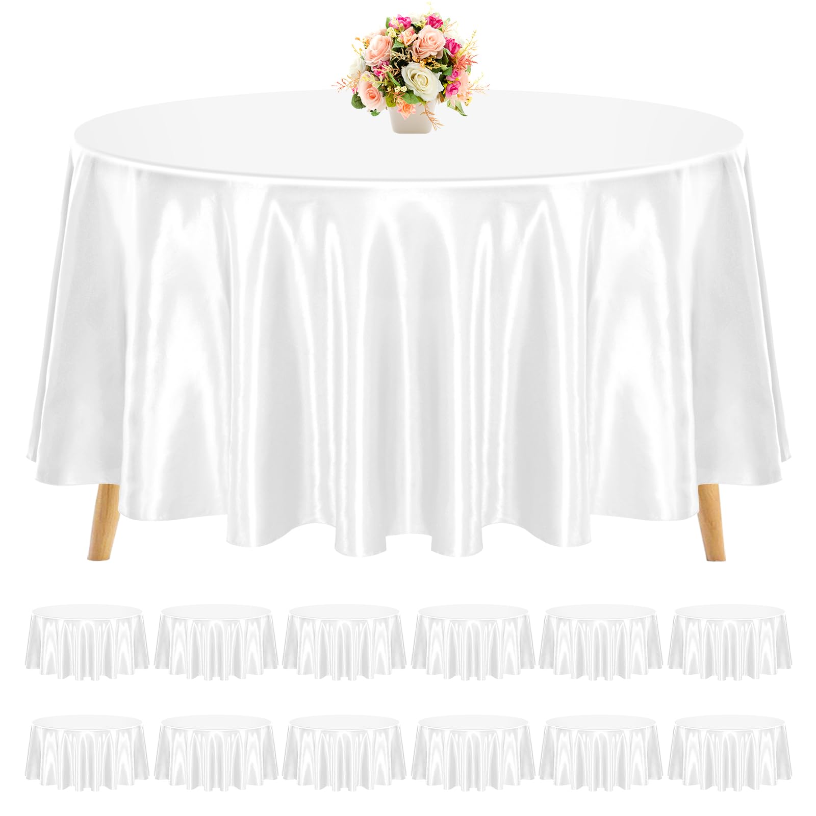 Lot de 12 nappes rondes en satin blanc de 274,3 cm, résistantes aux plis et aux taches, parfaites pour les mariages, la salle à manger raffinée et les décors décontractés