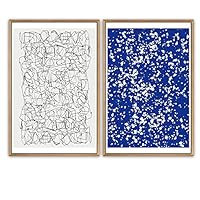 SIGNWIN Framed Wall Art Print Set Sketch of Black Swirls on Off-White Blue Background Abstract Shapes Illustrations Fine Art Contemporary Expressive for Living Room, Bedroom, Office - 16
