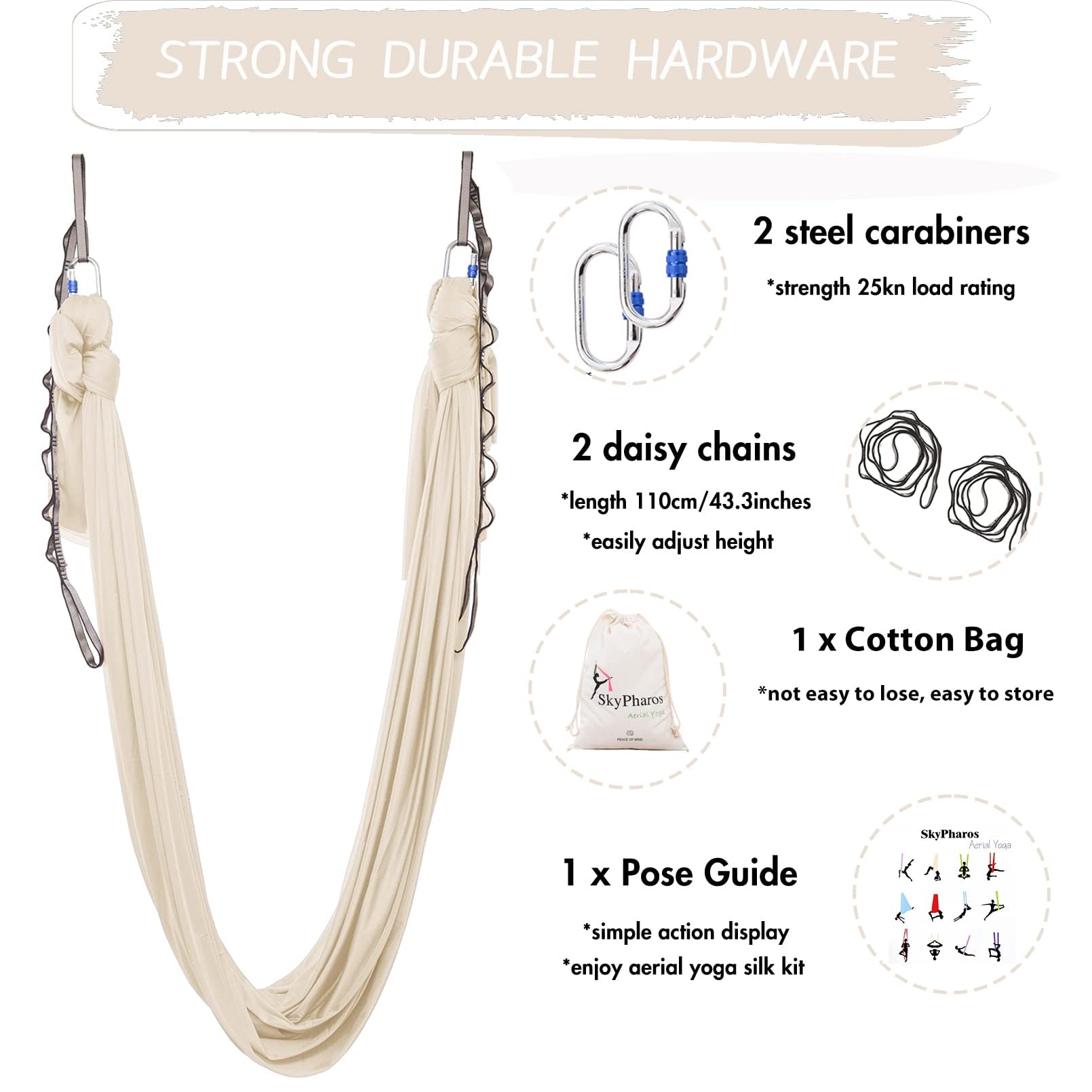 SKYPHAROS 5.5 Yards Aerial Silks Yoga Swing Set - Aerial Yoga Hammock Kit Anti-Gravity Flying for Fitness, Low/Non Stretch Nylon Tricot Fabric Hardware Included for Dance