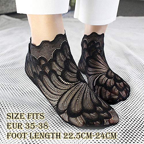 Women Sheer Transparent Lace Embroidery Panel Crystal Sparkly Socks 5 Pack2