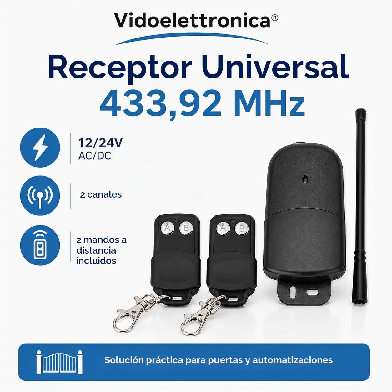 Kit receptor de exterior 433 MHZ 12 24 V 2 canales receptor con 2 mandos a distancia