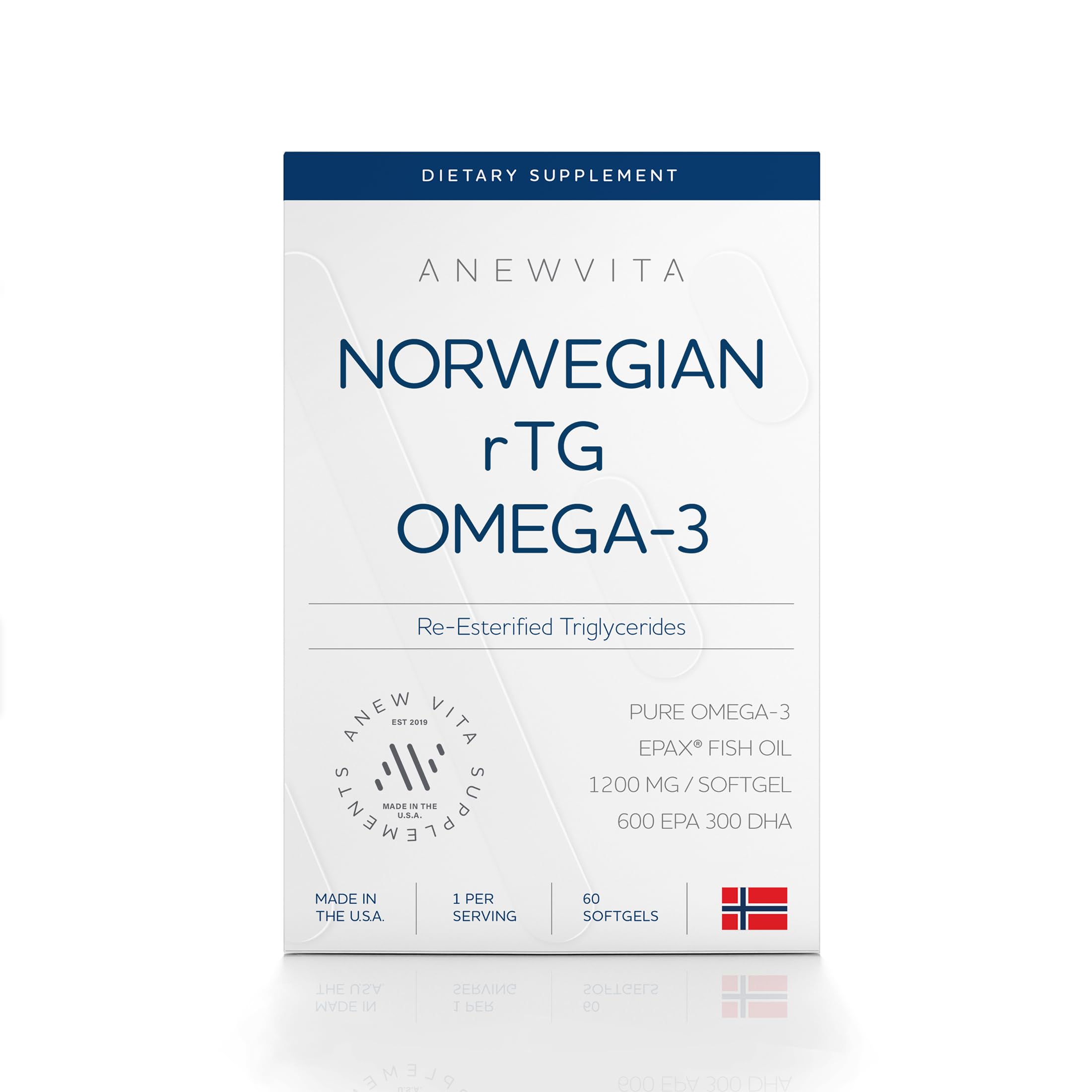 Triple Strength Norwegian rTG Omega 3 Fish Oil: Brain & Heart Boost | Essential Fatty Acids for Eyes, Skin & Joints | Softgels for Men & Women | 1200mg, 60 Servings | Made in USA
