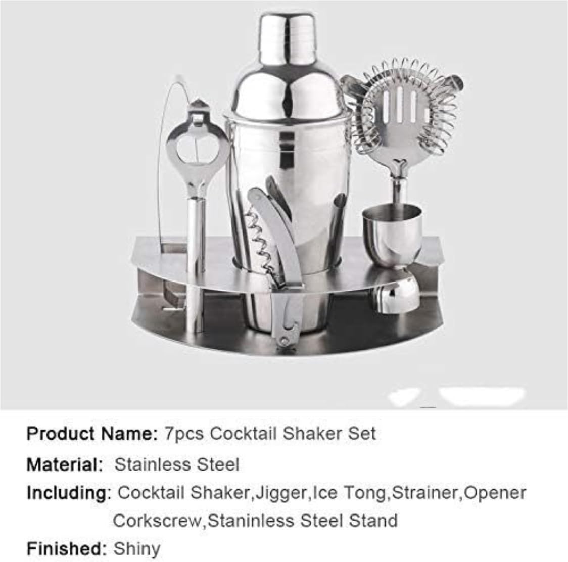 Juego de Cocktail Shaker Juego De Herramientas De Vino Cepillado De Acero Inoxidable con Soporte Metálico De 7 Uds., Juego De Coctelera De 550ml para El Hogar Coctelera Profesional Herramientas