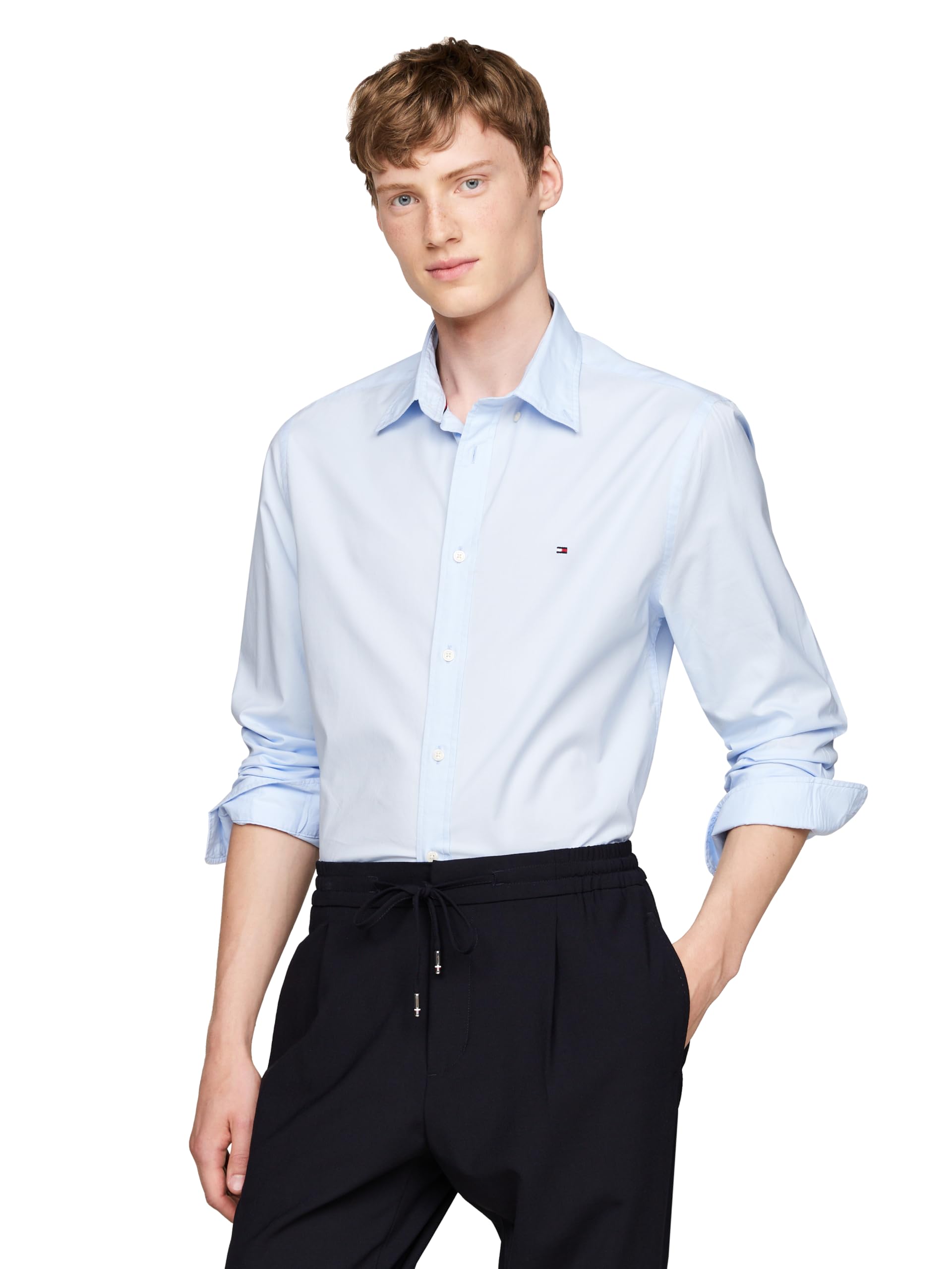 Tommy HilfigerLong Sleeve Poplin Regular Fit, Men's Button Down Shirts, Also Available in Big and Tall