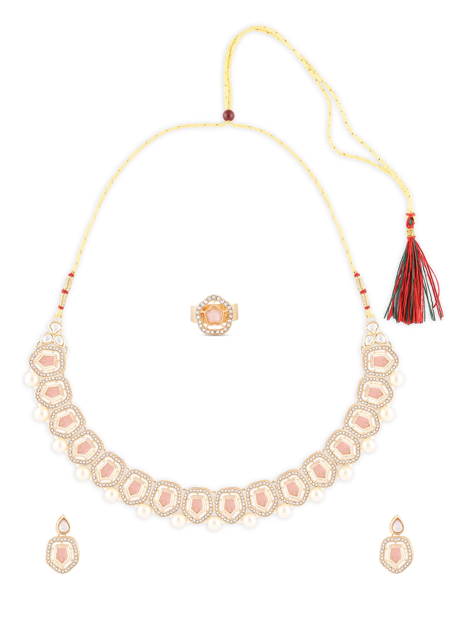 ZAVERI PEARLS Pink Stones Dazzling Austrian Diamonds Pearls Necklace Earring & Ring Set For Women-ZPFK17286 (B0CTF6N167) Amazon Price History, Amazon Price Tracker