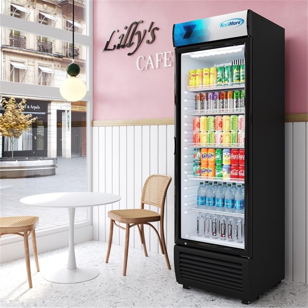 Pemberly Row 26" Commercial Merchandiser Refrigerator, 15 Cu. Ft. Capacity, Black Finish, Glass Door, Adjustable Shelves, LED Lighting, Frost-Free, Energy Efficient, Freestanding Retail Display Fridge on Fridge.com - View 5