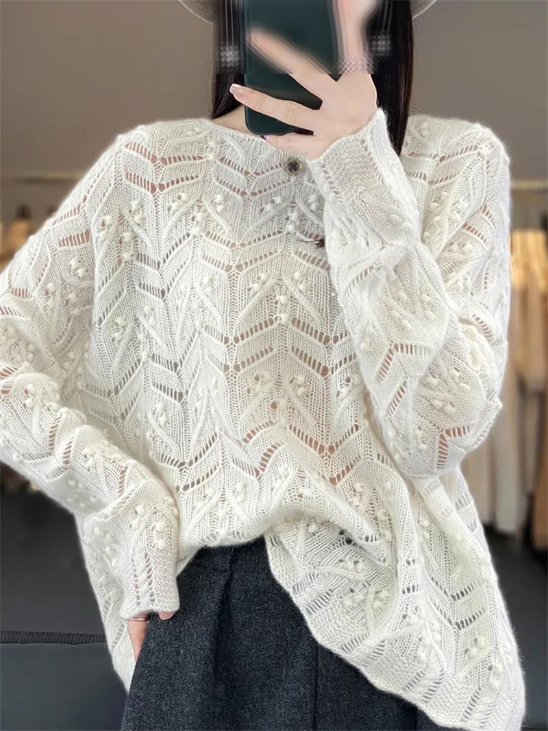 Maglione da donna in lana con scollo rotondo allentato maglione lavorato a maglia