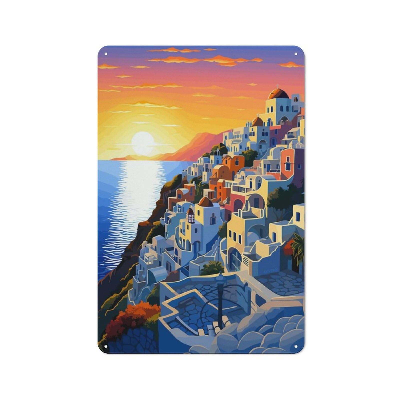 Junmoney Glow Of Santorini Greece Shop Front Style Cafe Metal Sign 30X20cm Featuring Restaurant Wall Art For Takeaway, Bar, Kitchen Or Counter Area