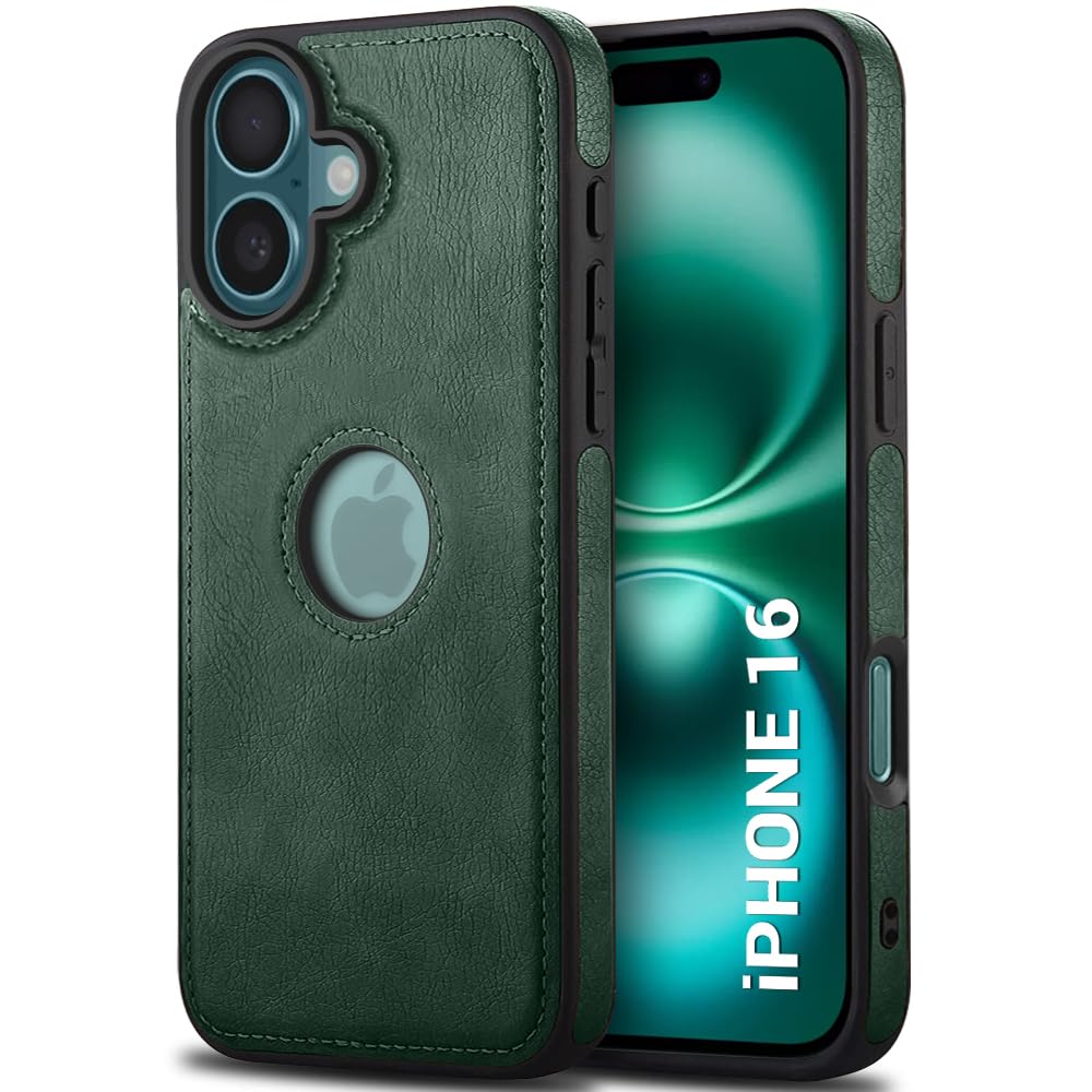 TheGiftKart Genuine Leather Finish Back Cover Case for iPhone 16 | Shockproof Design | Raised Edges for Camera & Screen Protection | Stunning Minimalist Design Back Case Cover for iPhone 16 (Green) TheGiftKart Genuine Leather Finish Back Cover Case for iPhone 16 | Shockproof Design | Raised Edges for Camera & Screen Protection | Stunning Minimalist Design Back Case Cover for iPhone 16 (Green)