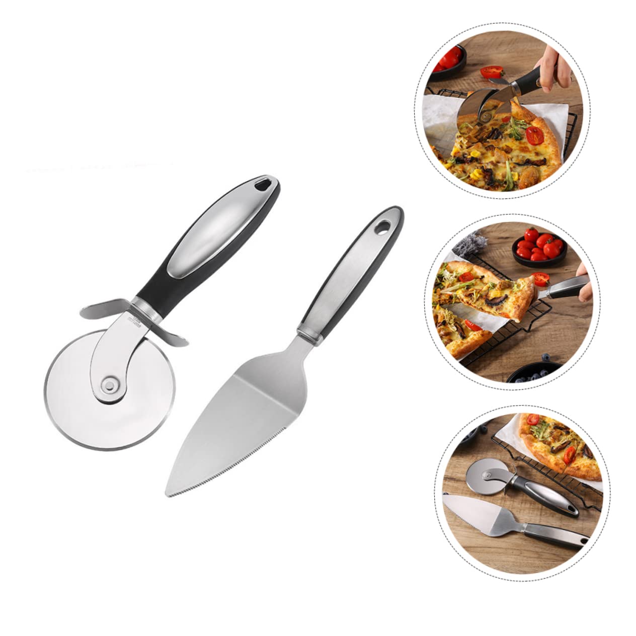 Unomor 1Set Multifunctional Pizza Cutter and Shovel Ergonomic Stainless Steel Pizza Wheel Cake Server Lightweight and Easy to Clean Kitchen Tool for Pizza and Bread