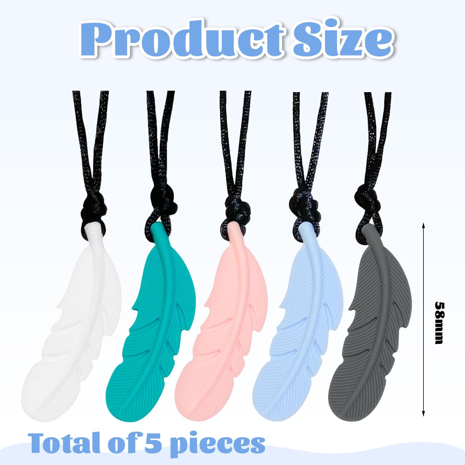 FITULABO - Collana Sensoriale Da Mordere In Silicone, 5 Pezzi A Forma Di Piuma, Per Bambini Autistici E ADHD, Sollievo Da Ansia E Terapia Orale