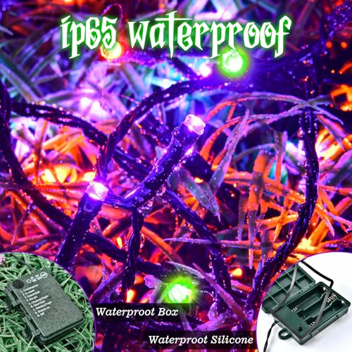 FFZZKJ Halloween Lichterkette Batterie Insgesamt 100LED 10M mit Timer 8 Modi Wasserdicht Lichterkette Außen Innen 50LED*2 5M*2 für… – Ansicht 4