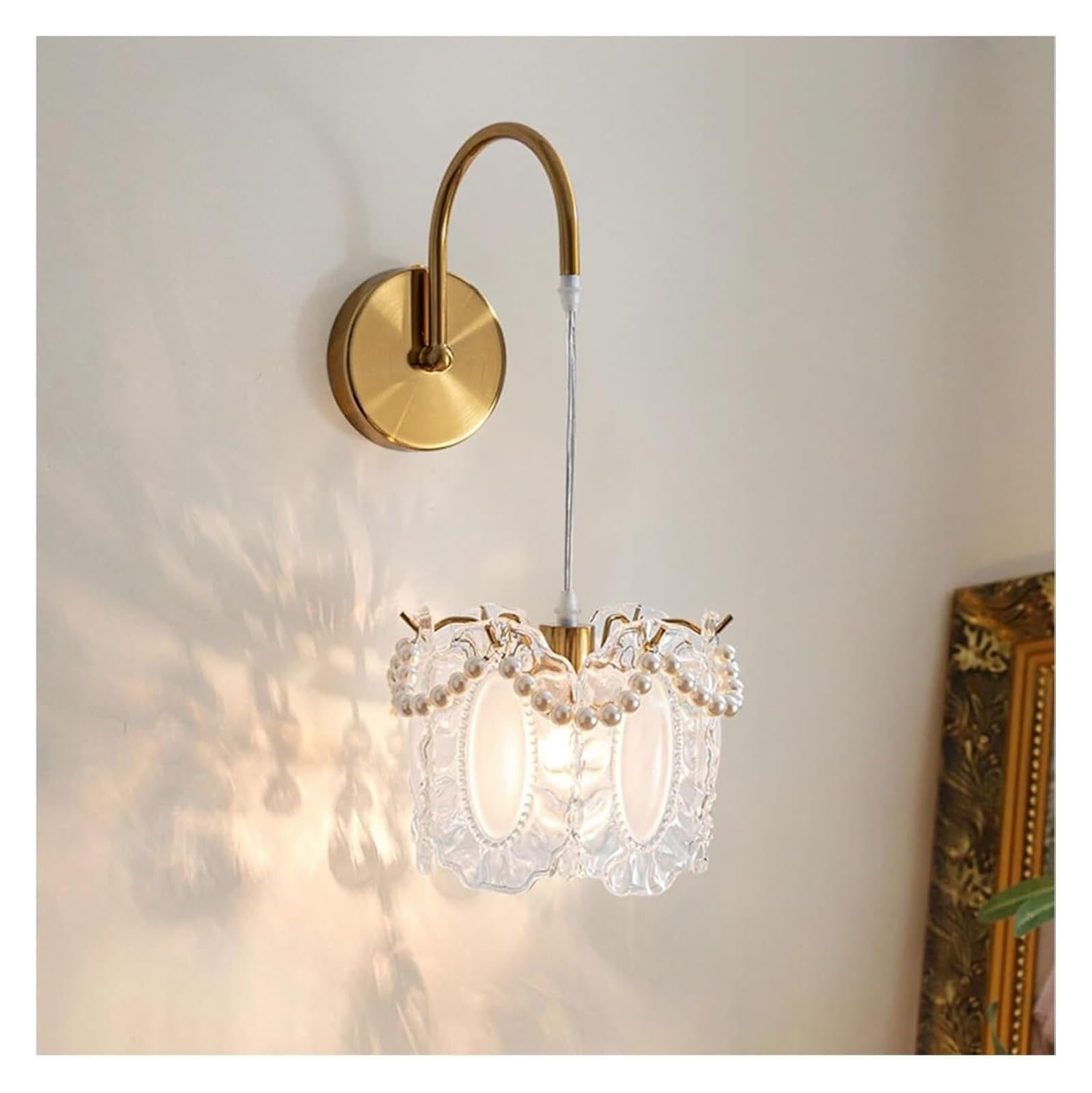 HYJAUSXB Wall Lamps Sconces Gold Metal Light with Glass Shade and Adjustable Hanging Wire Lighting E14 Bedroom Sconce Lamp Vanity for Bathroom Hallway Kitchen-20 * 20cm(20 20cm)