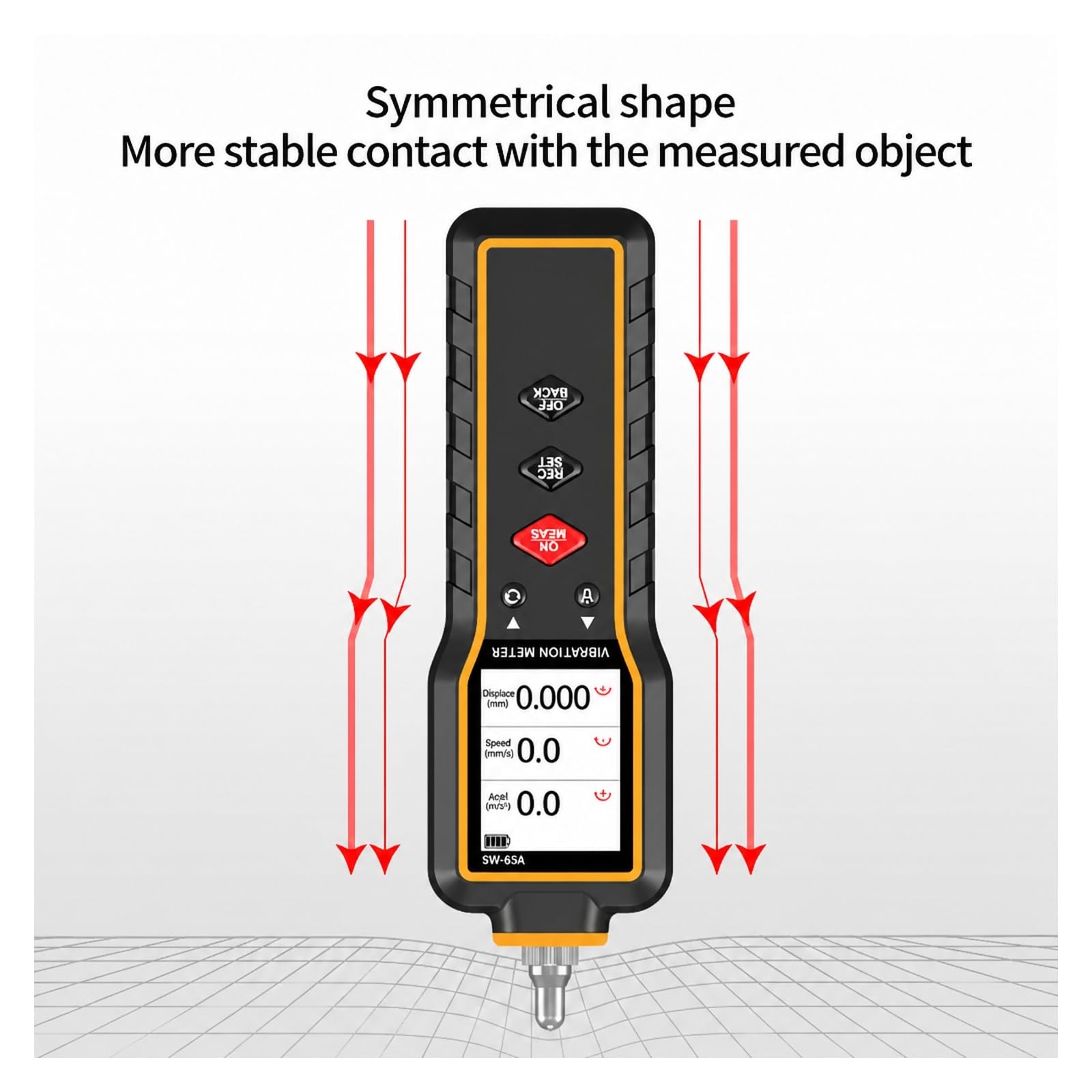 Miernik Wibracji, Cyfrowy Miernik Drgań SW-63A | 0,1–199,9 M/s², Urządzenie Ręczne, Podświetlenie LCD, Obracanie Ekranu O 360°, 200 Zestawów(SW-63A)