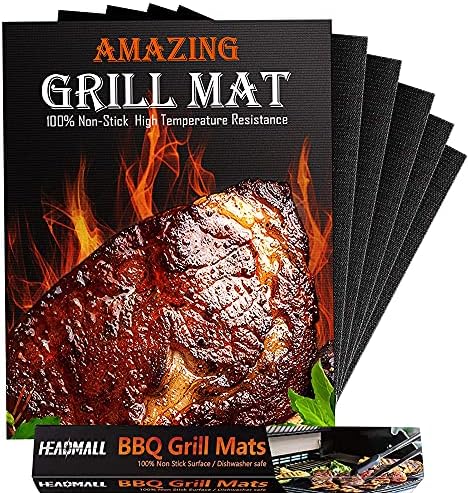Grill Mat 6 Pcs, 100% Non-Stick HEADMALL BBQ Mats, Easy to Clean, For Barbecue Grilling & Baking, Electric Grill Gas Charcoal BBQ - 15.75 x 13 inch