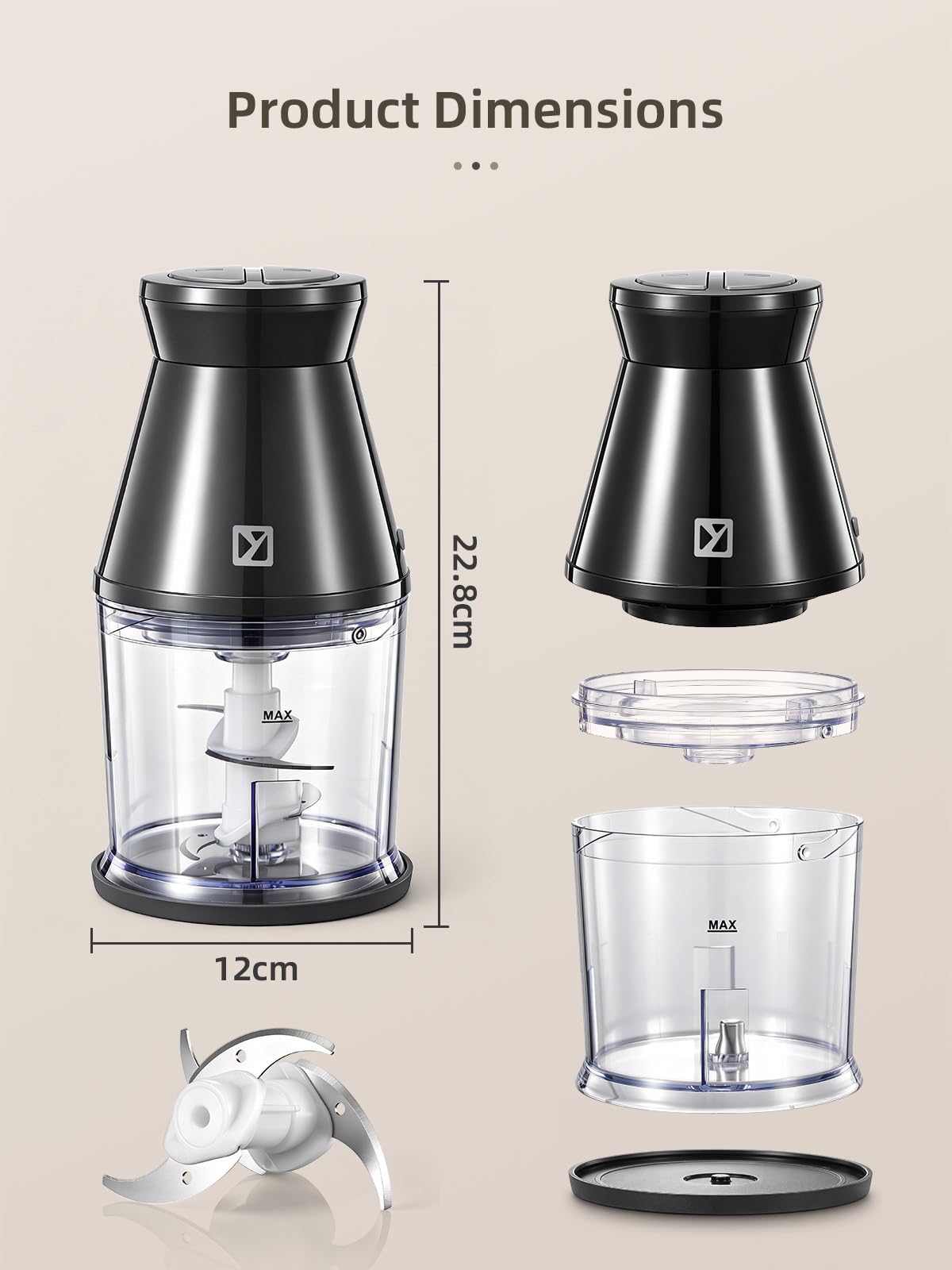 Yabano Mini hachoir électrique 260 W, 2 bols 500 ml sans BPA, 2 vitesses