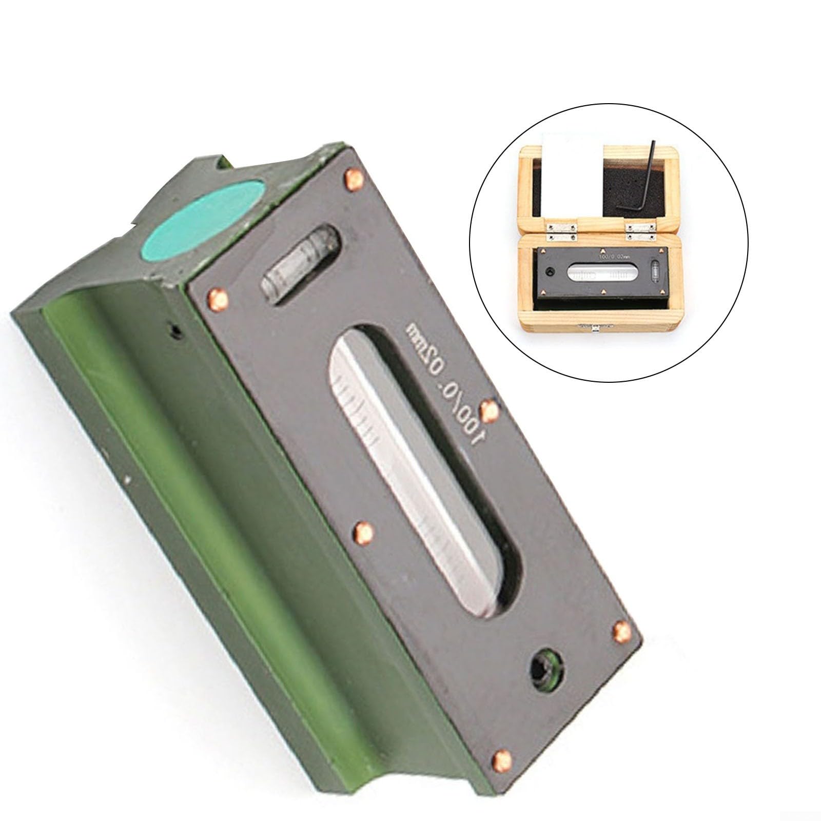 Metal para nivel de burbuja de 100 mm y 0,02 mm de precisión con base de ranura en V y caja de almacenamiento para nivelación industrial (150 mm)