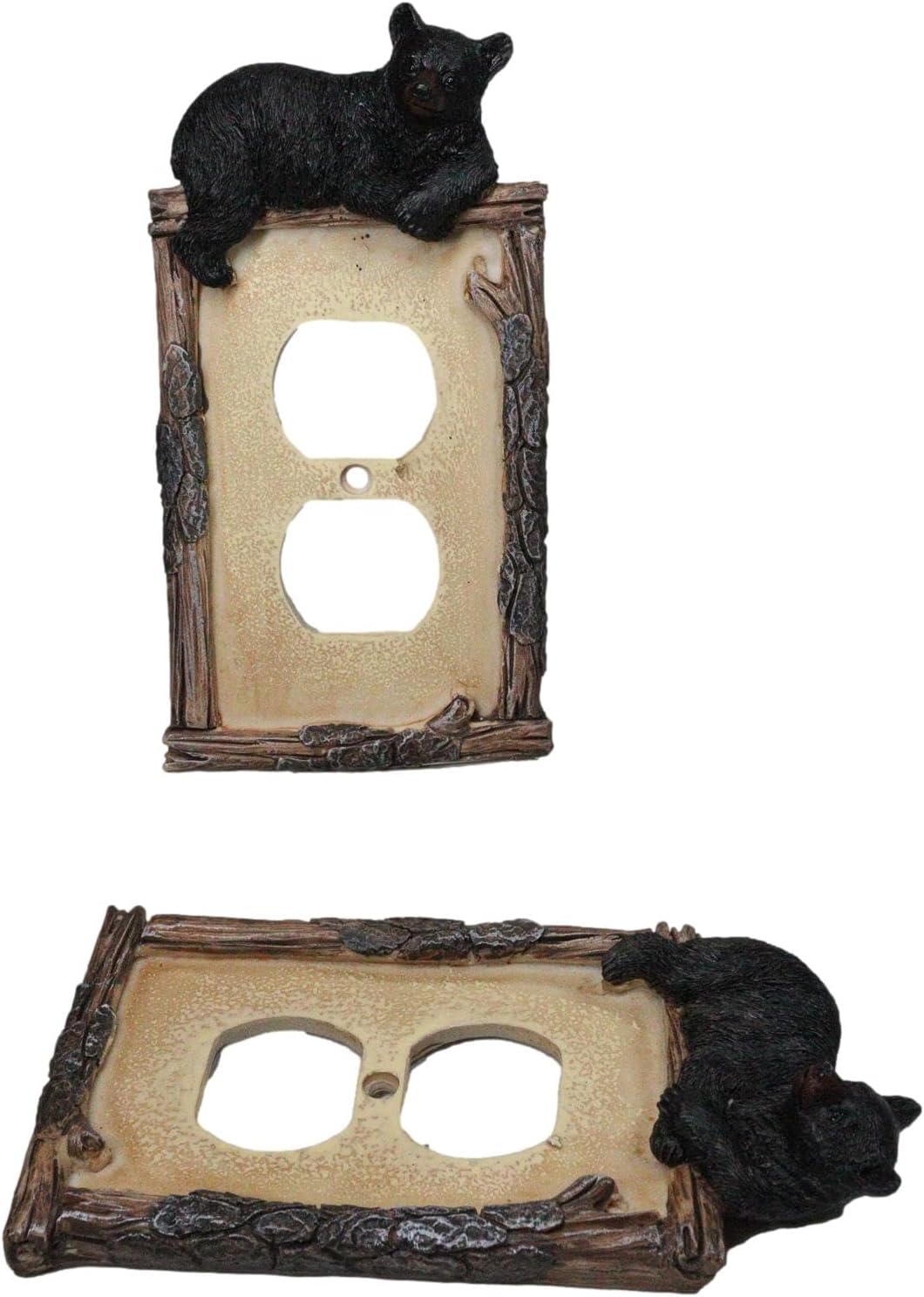 Ebros Set of 2 Novelty Woodland Rustic Forest Black Bear By Branch Twigs Wall Light Cover Plate Hand Painted Sculpted Resin Home Decor Accessory (2, Double Outlets)