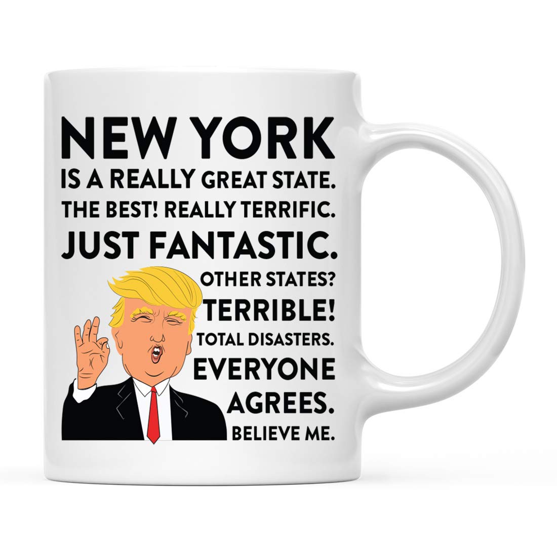 Funny Donald Trump Coffee Mug - 11oz Ceramic, "New York Is A Really Great State", Gift Box Included