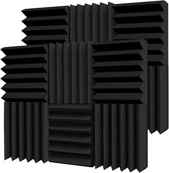 TroyStudio Thick Acoustic Foam Panels, 12 X 12 X 3 Inch 12 Pcs Broadband Sound Absorbing Foam, Dense Soundproof Padding Tile, Recording Studio Foam Absorber, Wedge Decorative 3D Wall Ceiling Panel