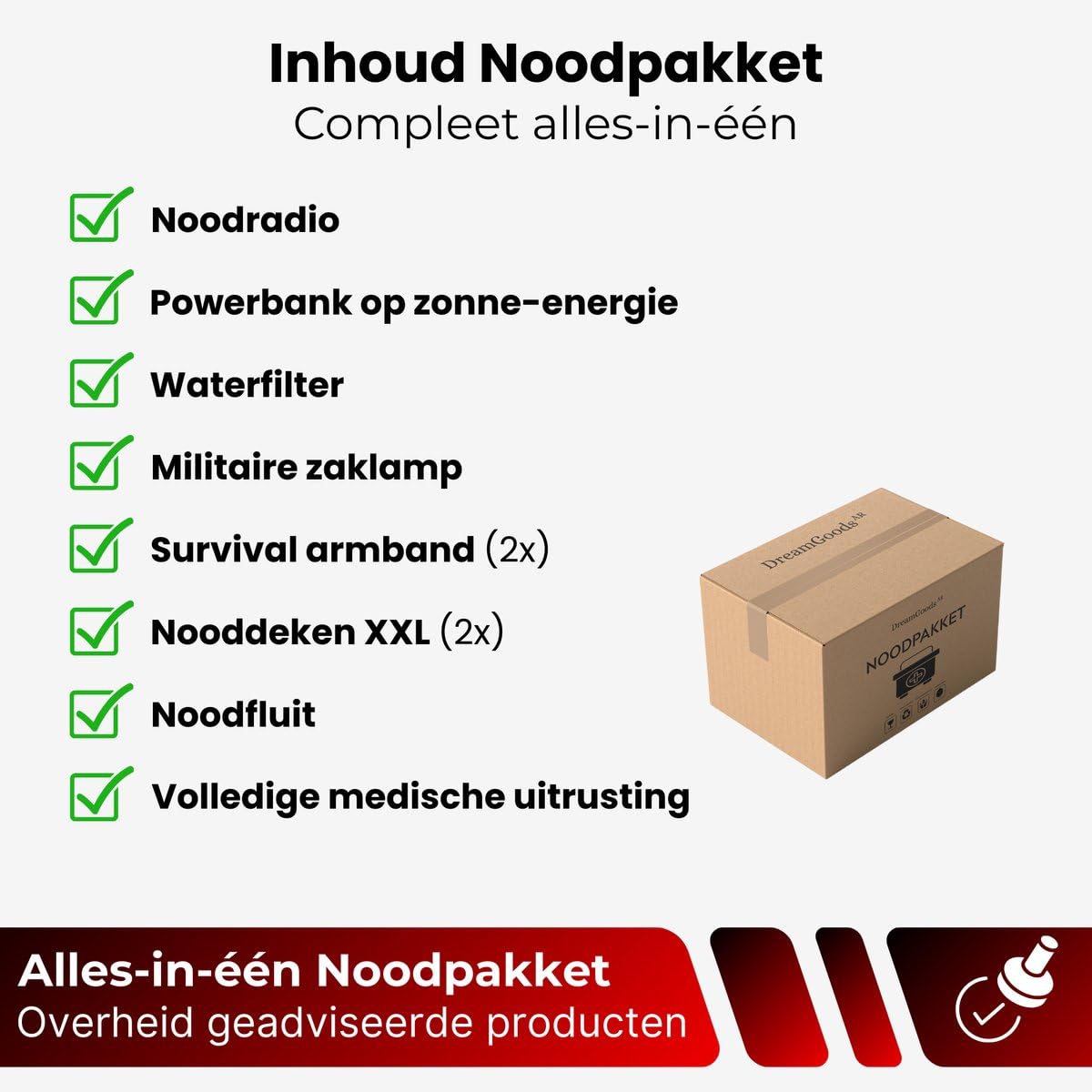 DreamGoods Notfall-Paket für Zuhause 72 Stunden - All-in-One-Überlebenspaket - für Krieg, Stromausfall & bei Katastrophen - 20.000mAh Notfall-Radio Solar Aufziehbar und Akku