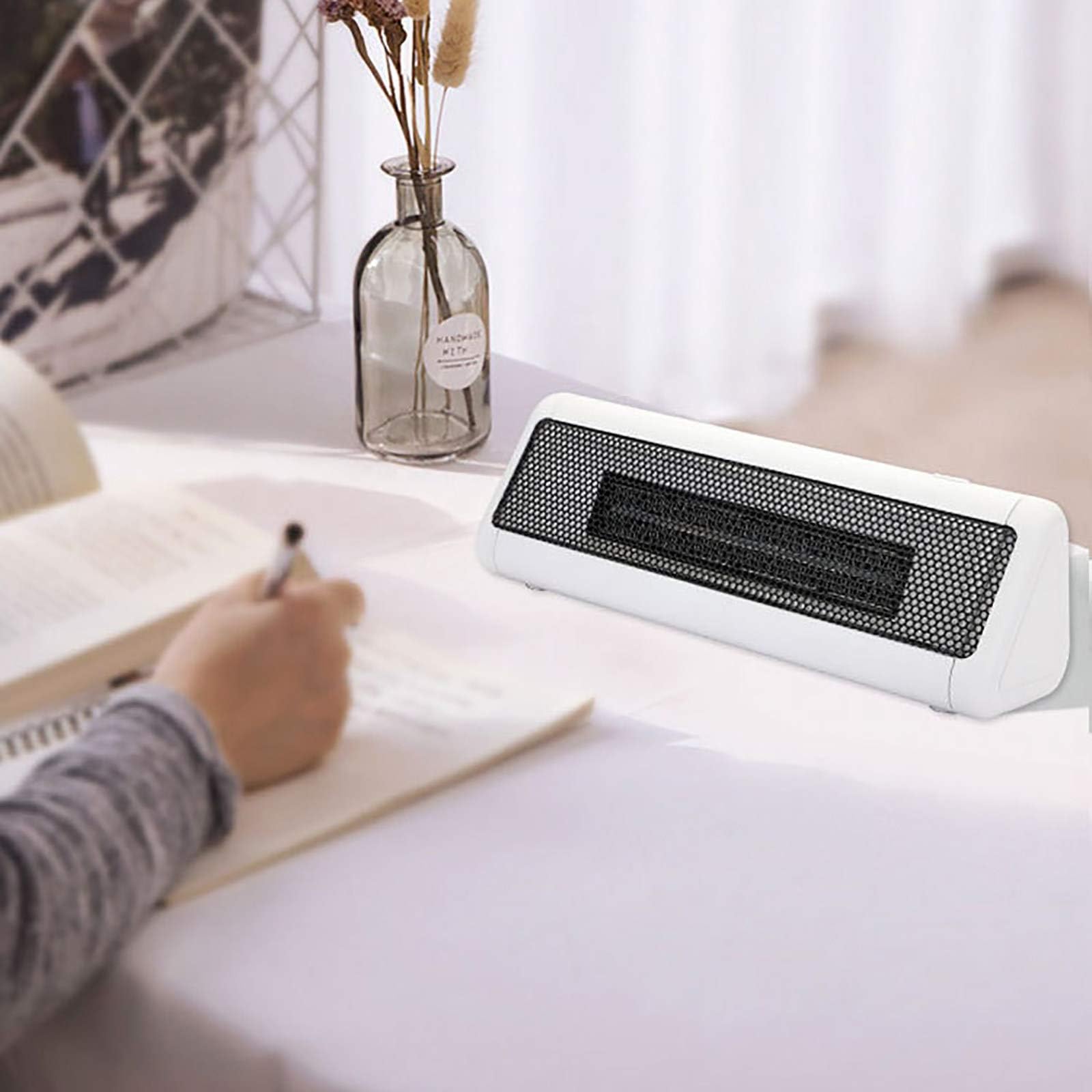 Mini Desktop Space Heater, Low Noise and Low Power Consumption Portable Ceramic Heater, Personal Desk Heater Intimate Safety Protection, for Home and Office,White