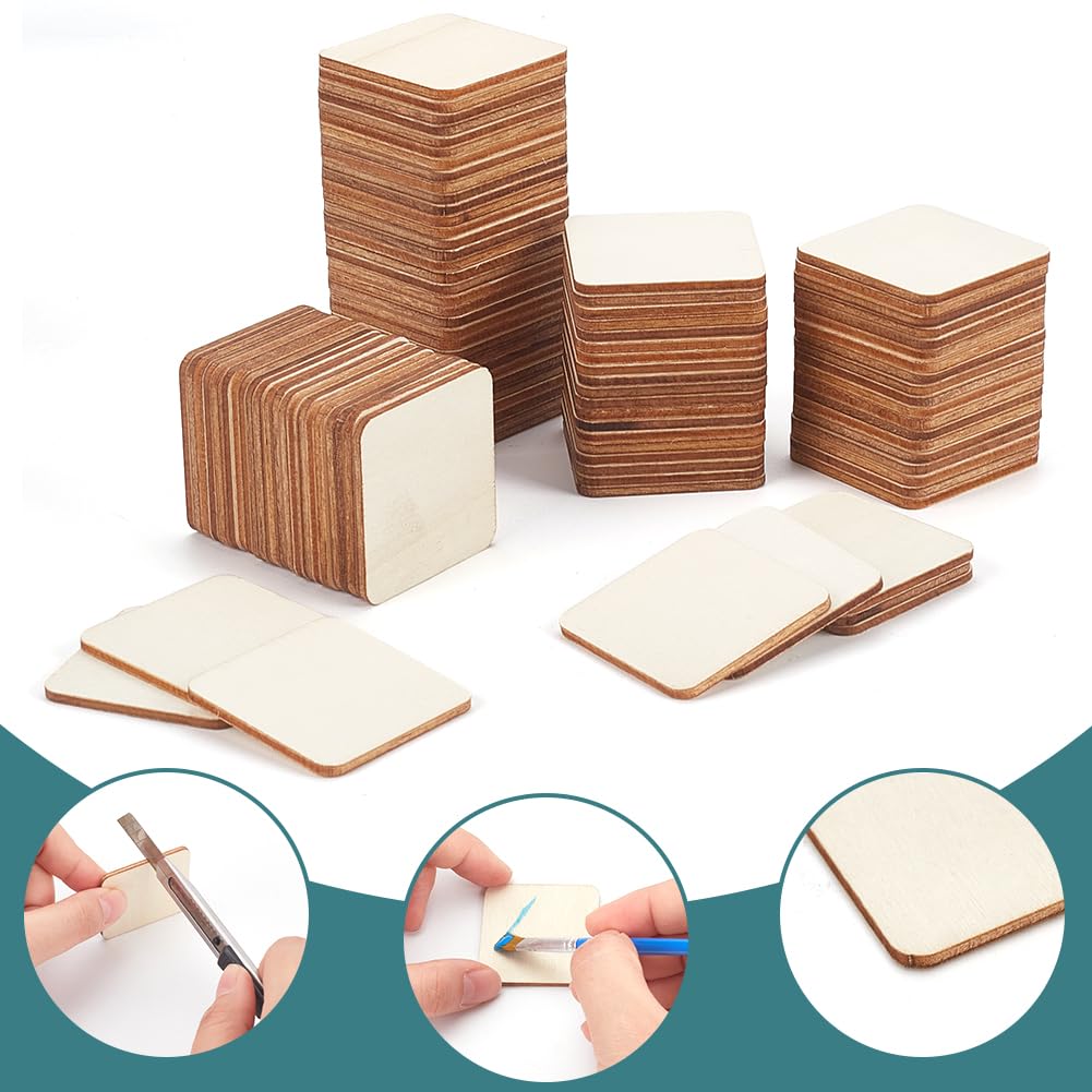 NBEADS 300 Pcs Bois Non Fini,2x2 cm Feuilles de Bois de Balsa Vierges