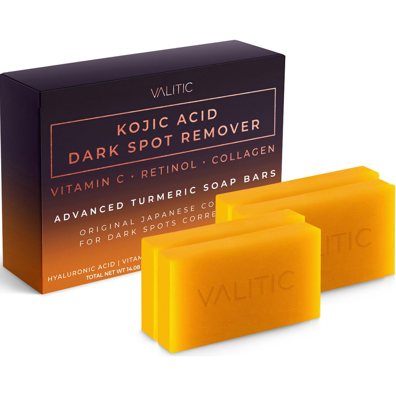 VALITIC - Soap with Kojic Acid for Dark Spot Removal, Vitamin C, Retinol, Collagen and Turmeric (Original Japan)