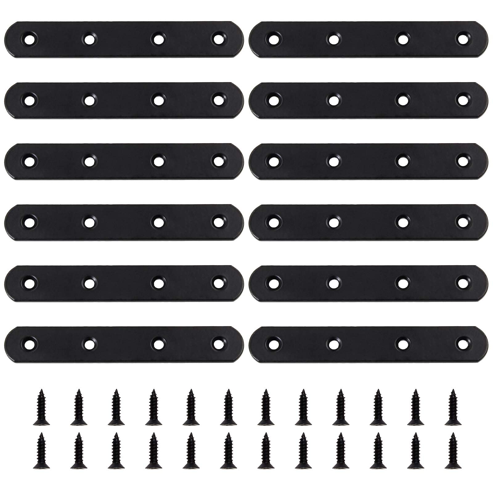 DILNAZ ART tainless Steel Flat Straight Brace Brackets, Mending Joining Plates, Repair Fixing Bracket Connector with Screws for Wood, Fence, Shelves 12Pcs 128mm/5 Inch (Round End, Black) (B097LL6GH8) Amazon Price History, Amazon Price Tracker