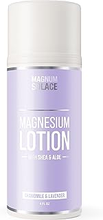 Magnesium Lotion – Super Concentrated – Made with Aloe and Shea – For Leg Cramps, Sore Muscles & Joints, Rejuvenation – Safe for Kids, Made in the USA (Chamomile & Lavender)