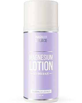 Magnum Solace Magnesium Lotion Super Concentrated Made with Aloe and Shea For Leg Cramps, Sore Muscles & Joints, Rejuvenation Safe for Kids, Made in the USA Chamomile & Lavender
