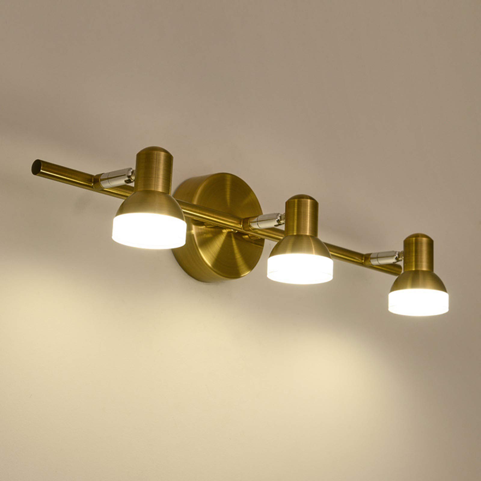 Lampy do lustra łazienkowego w stylu vintage, mosiężne przednie światło LED do lustra z obrotową głowicą lampy, ciepła biel, retro lampy do szafki lustrzanej, lampa ścienna do łazienki, hotelowa