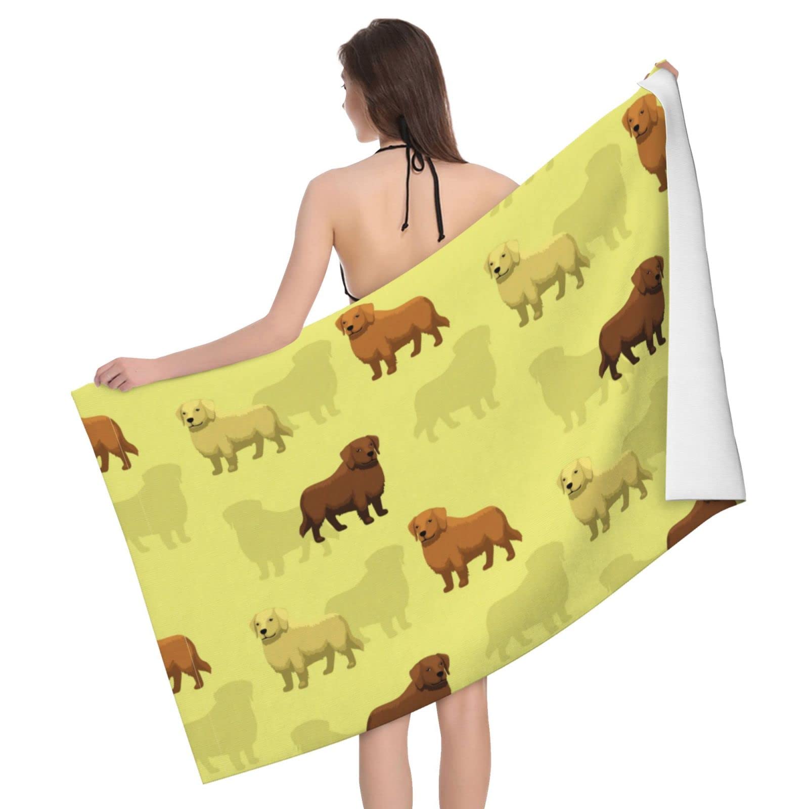 LSRCPD Golden Retriever Dogs Pattern Beach Towel Highly Absorbent Microfiber Beach Blanket Soft Bath Towels 80 x 130 cm