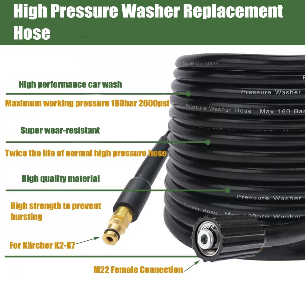 Wąż do myjki wysokociśnieniowej, 6 m, do Kärcher K2, K3, K4, K5, K6, K7, M22-14 mm, wąż zastępczy do myjki wysokociśnieniowej, wąż przedłużający