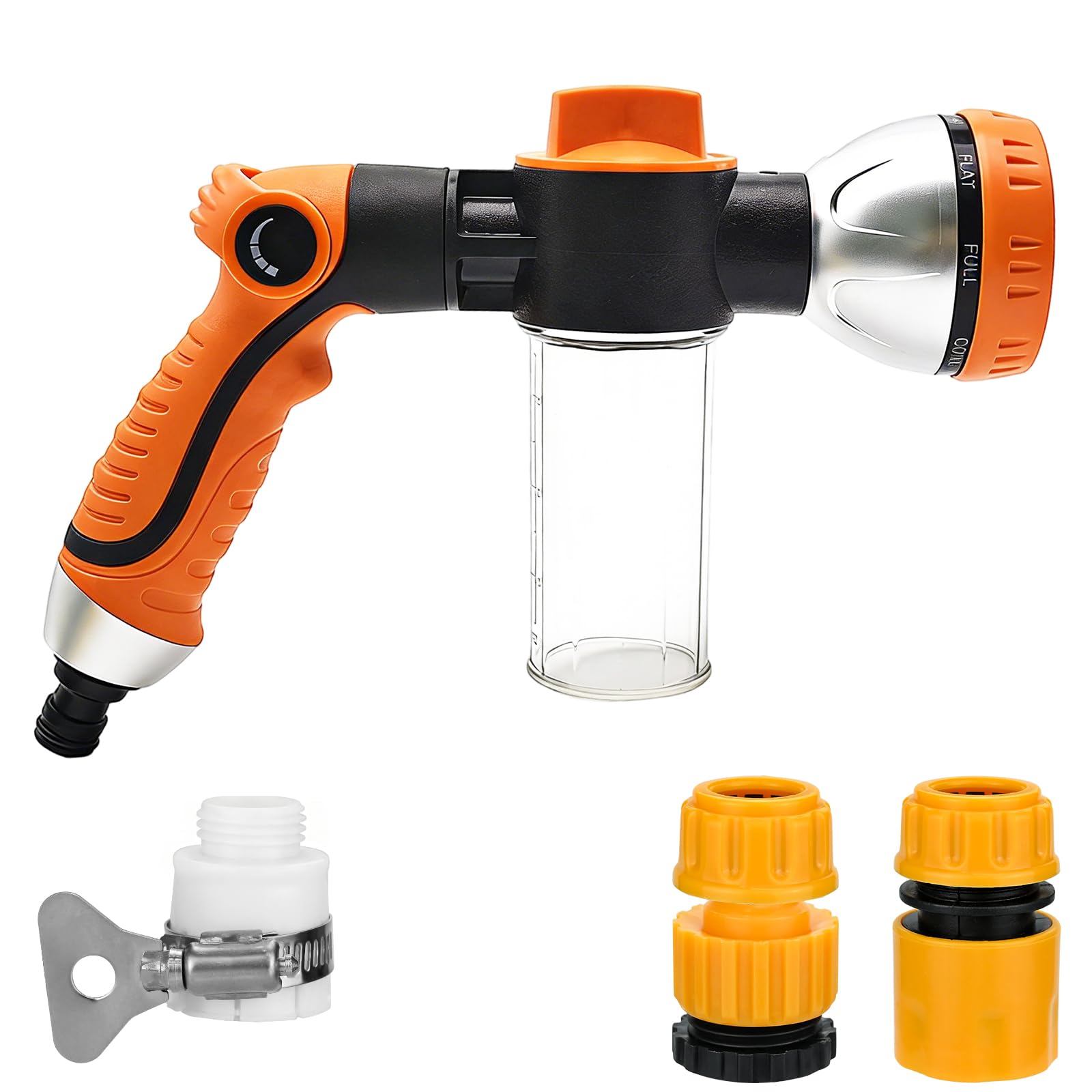 Garden Hose Spray Gun - 8 Patterns Adjustable Foam Spray Gun with Soap Dispenser, with Thumb Control High Pressure Hose Foam Sprayer for Lawn/Garden Watering Car Washing Pet Bathing Fertiliser