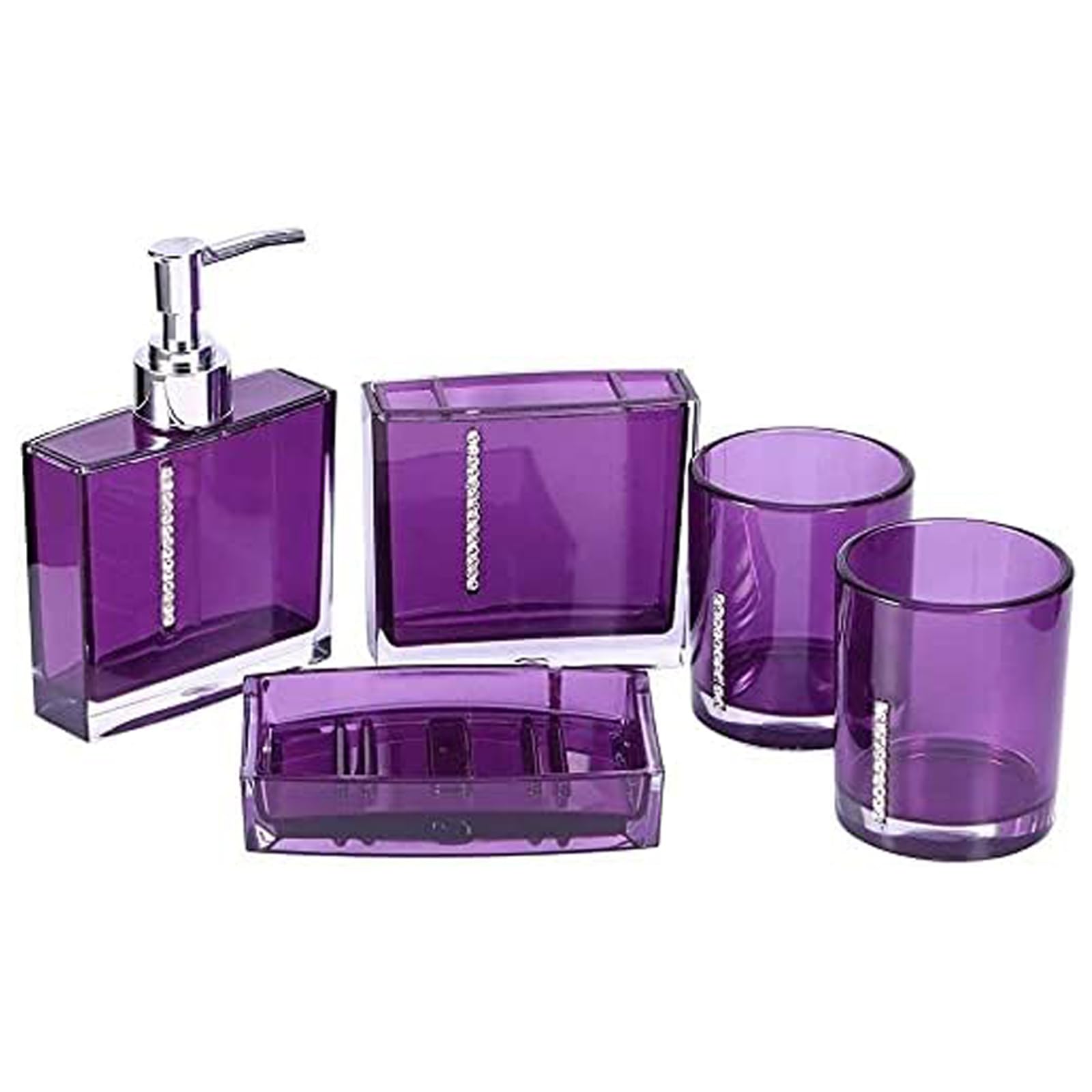 Juego de 5 unidades de tocador de baño de acrílico con soporte para cepillos de dientes de cristal, juego de dispensador de jabón, vaso, recipiente de loción líquida, juego de soporte para cepillo de