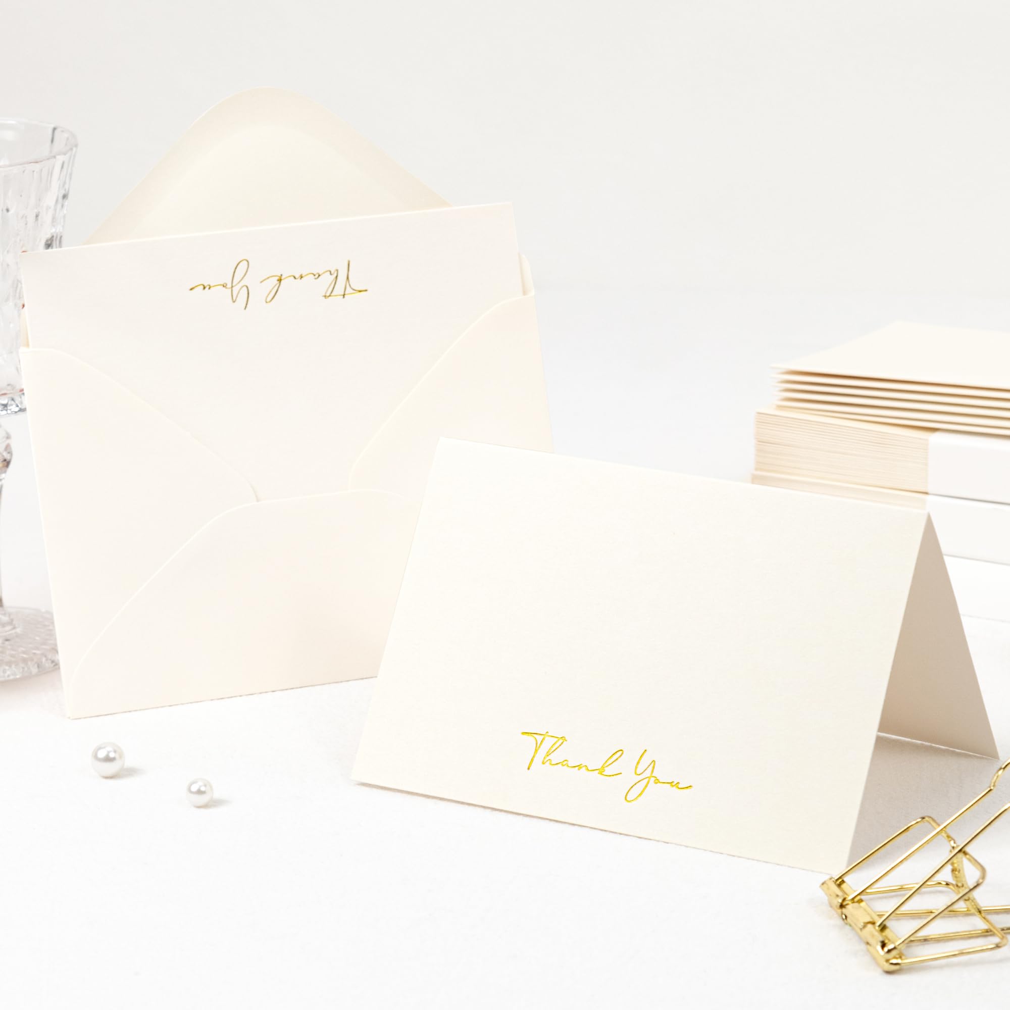 Crisky Lot de 50 cartes de vœux de remerciement avec enveloppe ivoire pour mariage, fête prénuptiale, fête prénatale, affaires, remise de diplôme