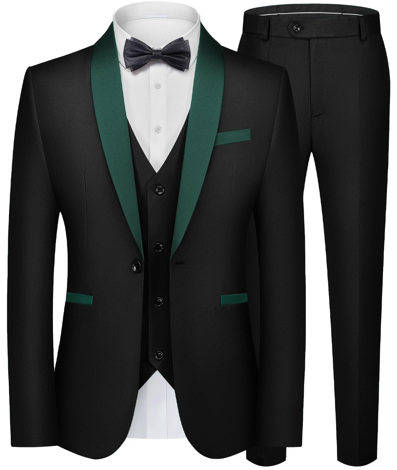 WEEN CHARM Mens Suit Slim Fit Tuxedo 3 Piece One Button Shawl Lapel Blazer Jacket Vest Pants Set for Prom Party — view 12
