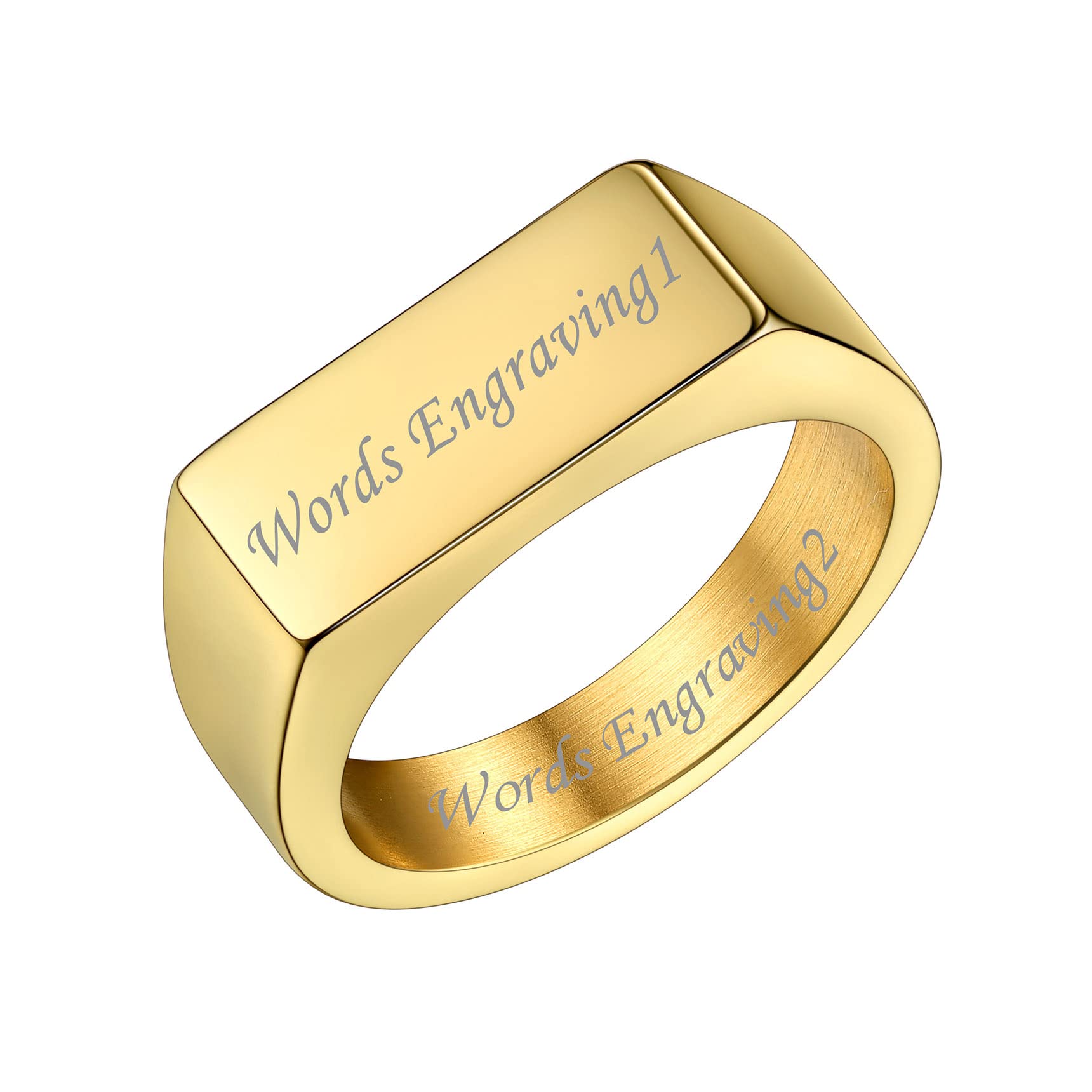 Bestyle Anillo de Sello Rombo/Octágono/Rectángulo, Anillos Personalizable de Nombres/Letra/Números de Atleta, Anillo de Moda Hip Hop Rock Punk, Anillo de Acero Inoxidable Tamaño 14,5-32,5