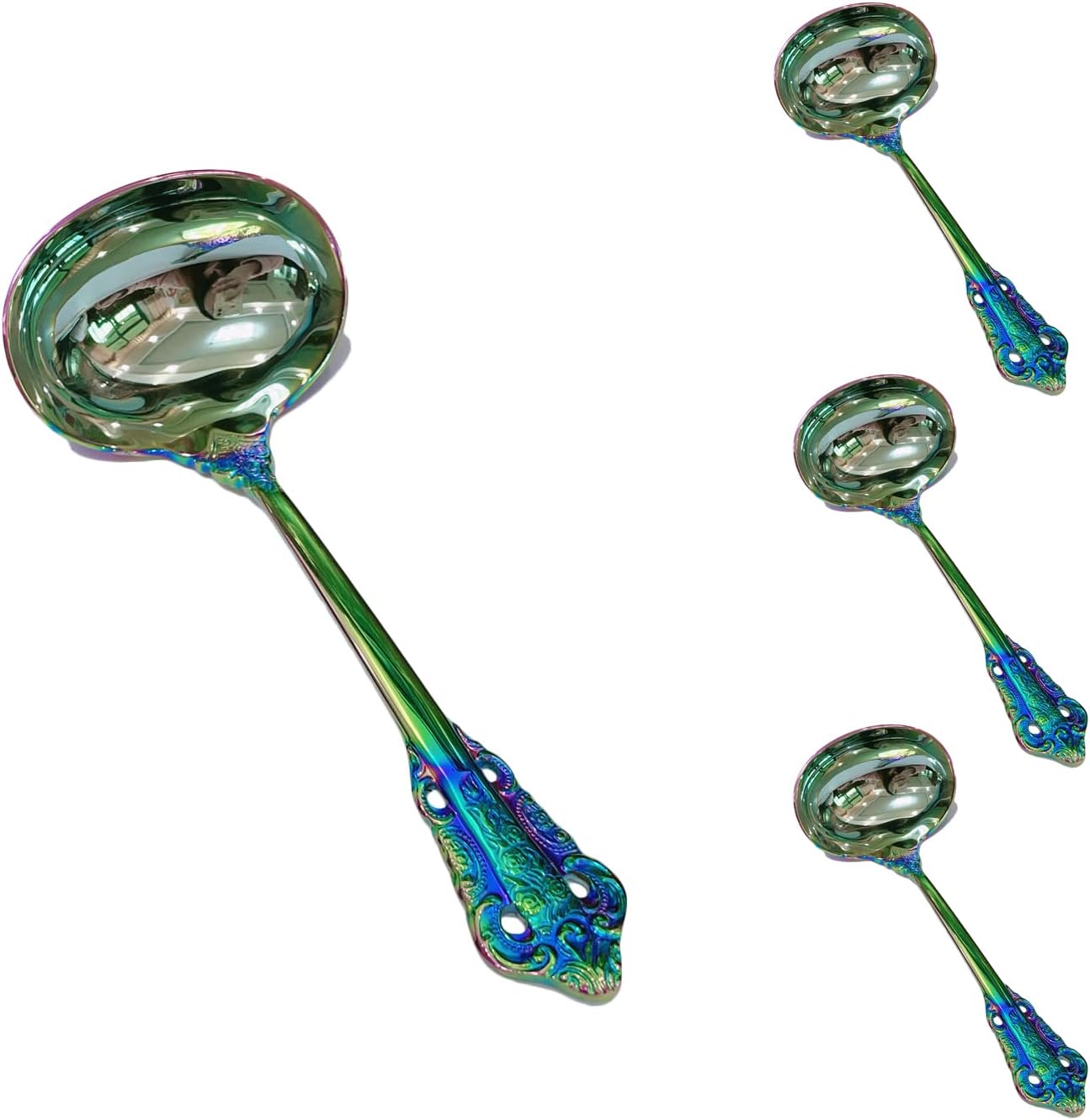Gugrida Round Soup Spoon, Set of 4, 18/10 Stainless Steel,Luxury Gravy Ladle, Dishwasher Safe, Fine Mirror Polished,Solid and Sturdy(Shiny Gold)