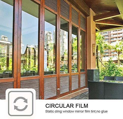 Window Privacy Film One Way Daytime Mirror Tint Treatments UV Heat Control Vinyl Stickers Sun Block Glass Paper Door Covering Reflective (Brown Silver, 17.5 Inch x 7.8 Feet)