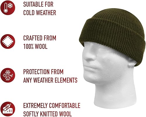 Vista 8 de Rothco Gorra de reloj de lana fabricada en Estados Unidos, protección para todo tipo de clima y gorro de estilo clásico Negro