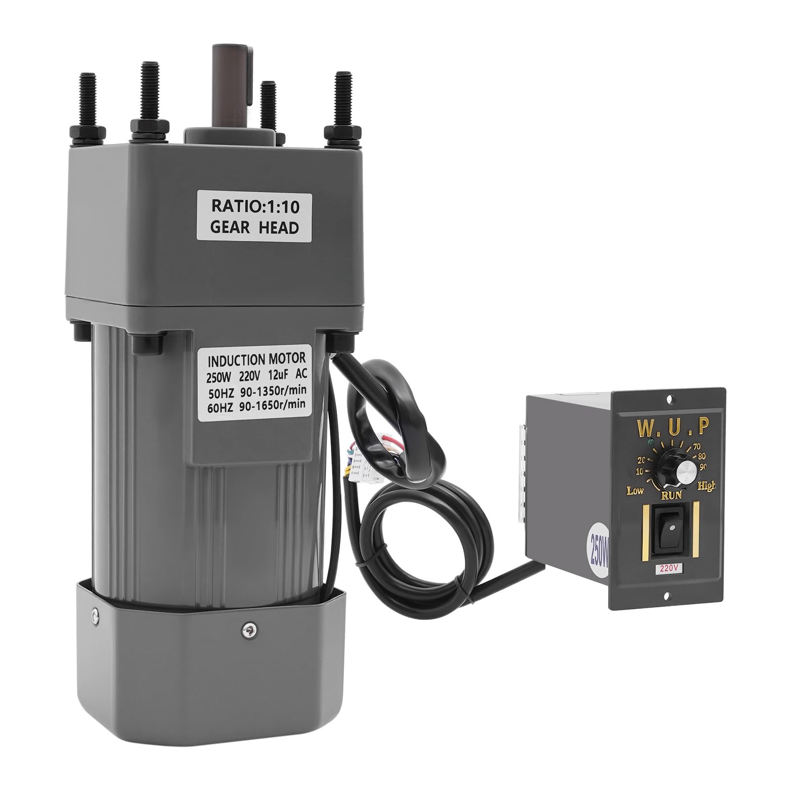 Getriebemotor 220v, 250W Elektrischer Getriebemotor mit Halterung und Gouverneur, 270rpm Einstellbare Elektromotor mit Getriebe, Aluminiumlegierung Motor für Industrie, Textilmaschinen (10K)